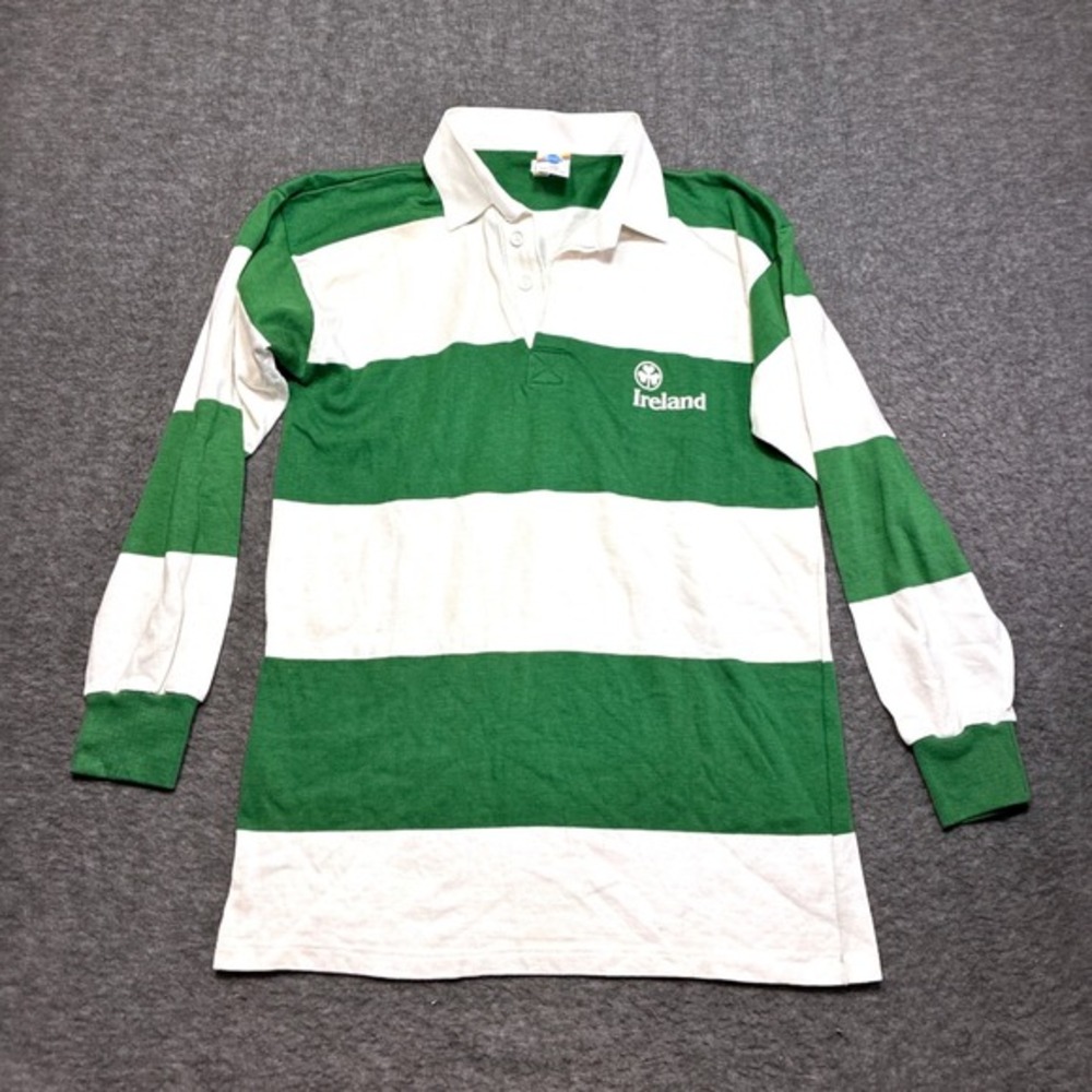 Vintage O'Neills‎ Rugby Shirt Mens Large Green White Striped Ireland Long Sleeve